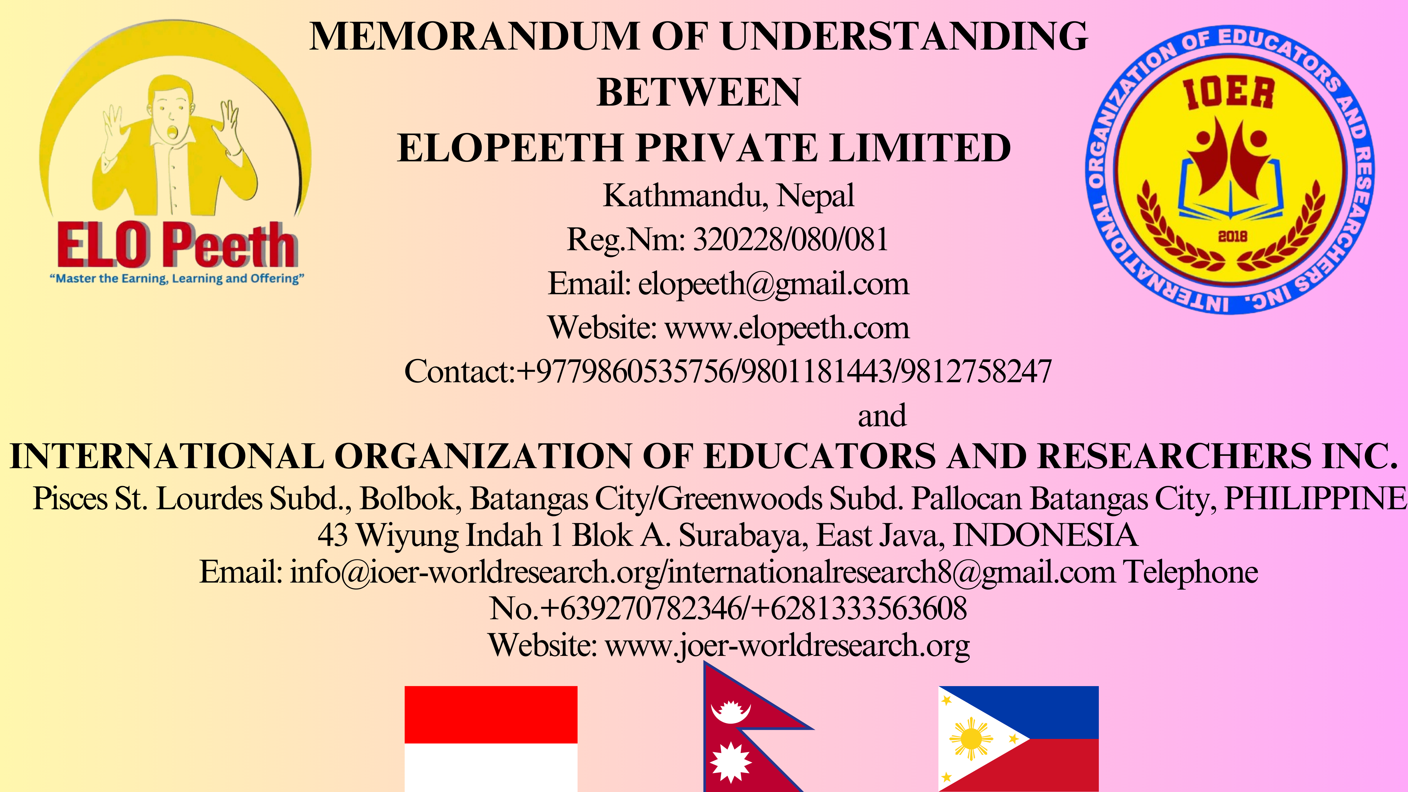 𝐄𝐱𝐜𝐢𝐭𝐢𝐧𝐠 𝐍𝐞𝐰𝐬: "𝐄𝐋𝐎𝐏𝐄𝐄𝐓𝐇 𝐚𝐧𝐝 𝐈𝐎𝐄𝐑 𝐒𝐢𝐠𝐧 𝐌𝐨𝐔 𝐟𝐨𝐫 𝐈𝐧𝐭𝐞𝐫𝐧𝐚𝐭𝐢𝐨𝐧𝐚𝐥 𝐂𝐨𝐥𝐥𝐚𝐛𝐨𝐫𝐚𝐭𝐢𝐨𝐧"